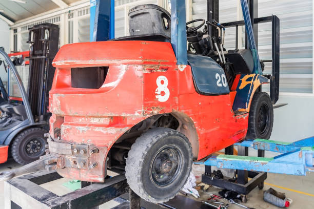 Picture of forklift in car repairing workshop